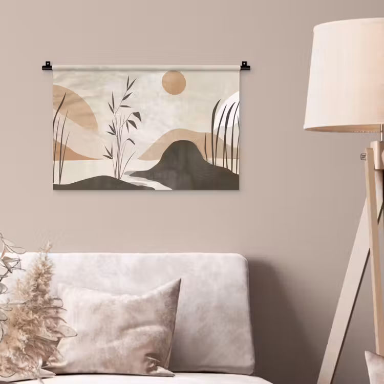 Japandi - Landschap - Beige Wandkleed katoen klein -sfeer4