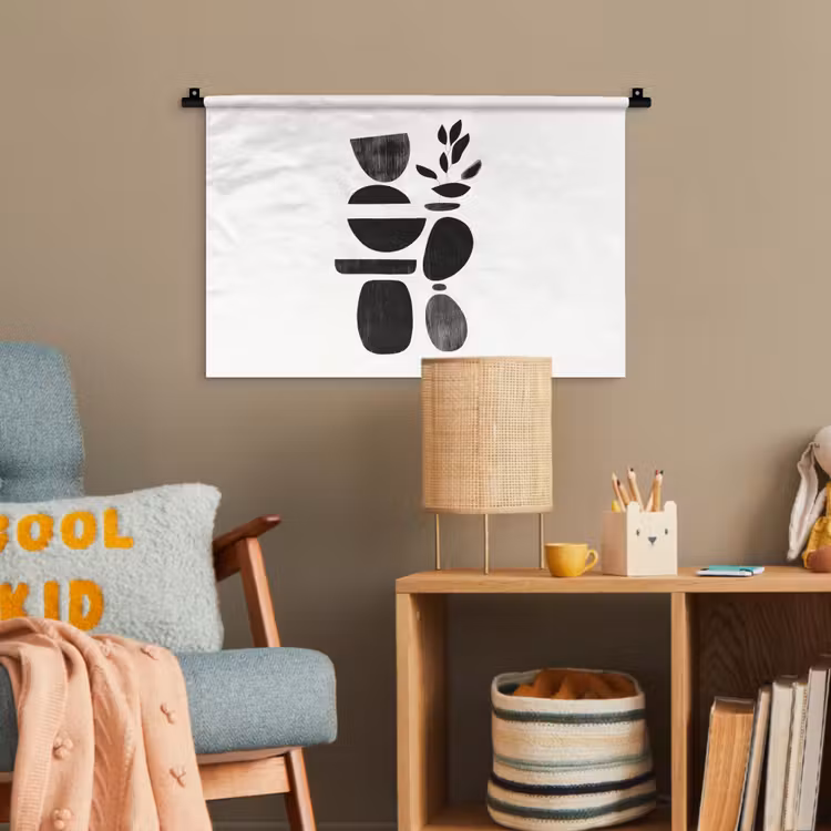 Japandi - Zwart - Abstract Wandkleed katoen klein -wsfeer4_kind