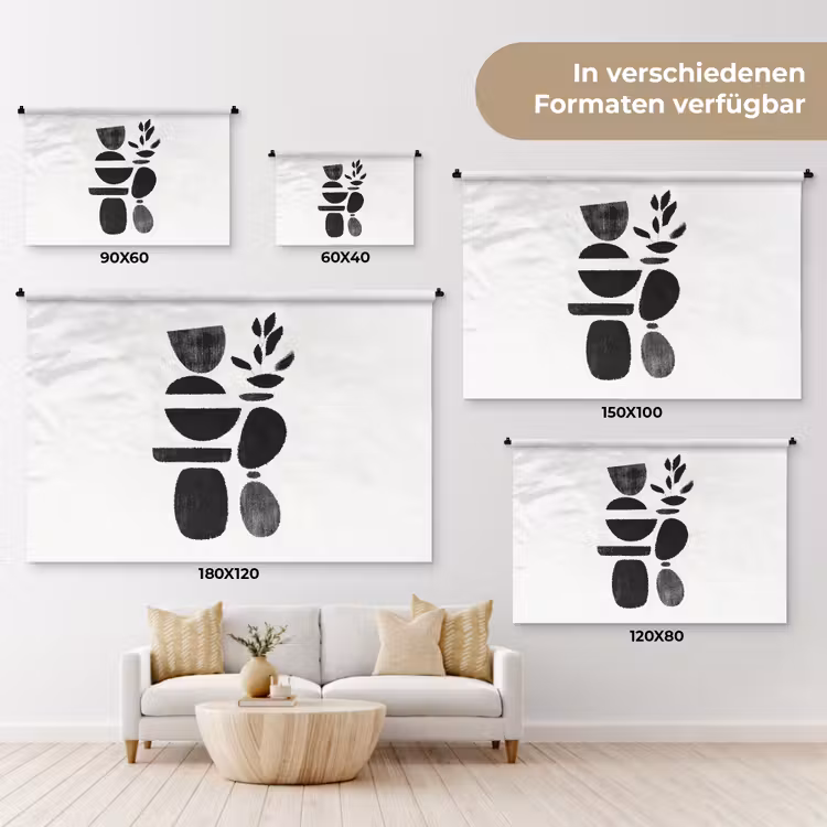 Japandi - Zwart - Abstract Wandkleed katoen klein -tsfeer8_DE