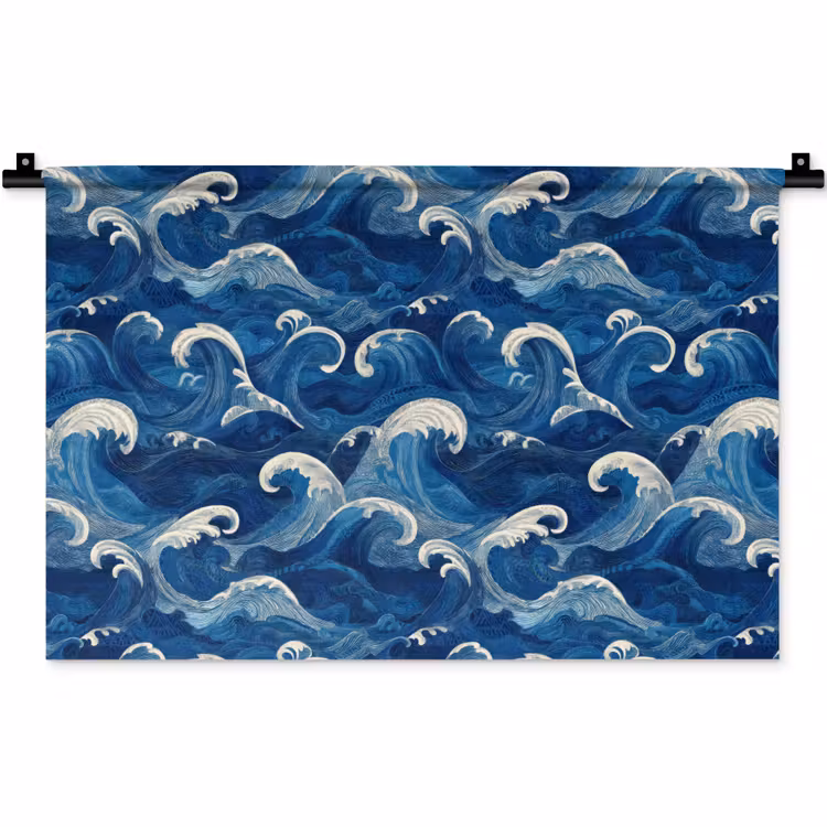 Japans - Oceaan - Golven - Blauw Wandkleed katoen klein 269 -zz3d