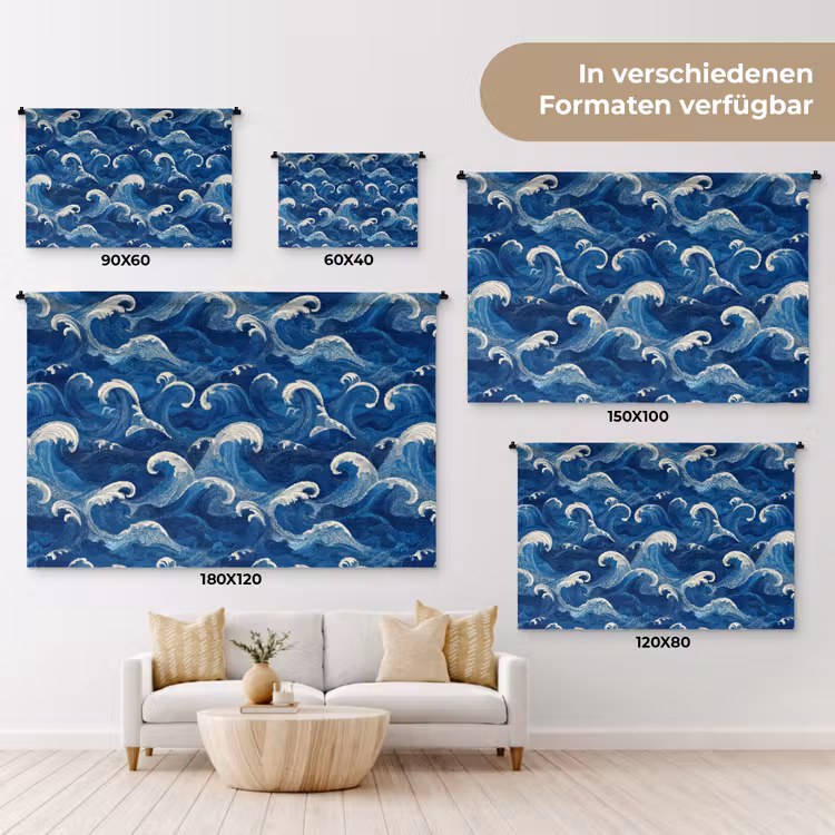Japans - Oceaan - Golven - Blauw Wandkleed katoen klein 269 -tsfeer8_DE