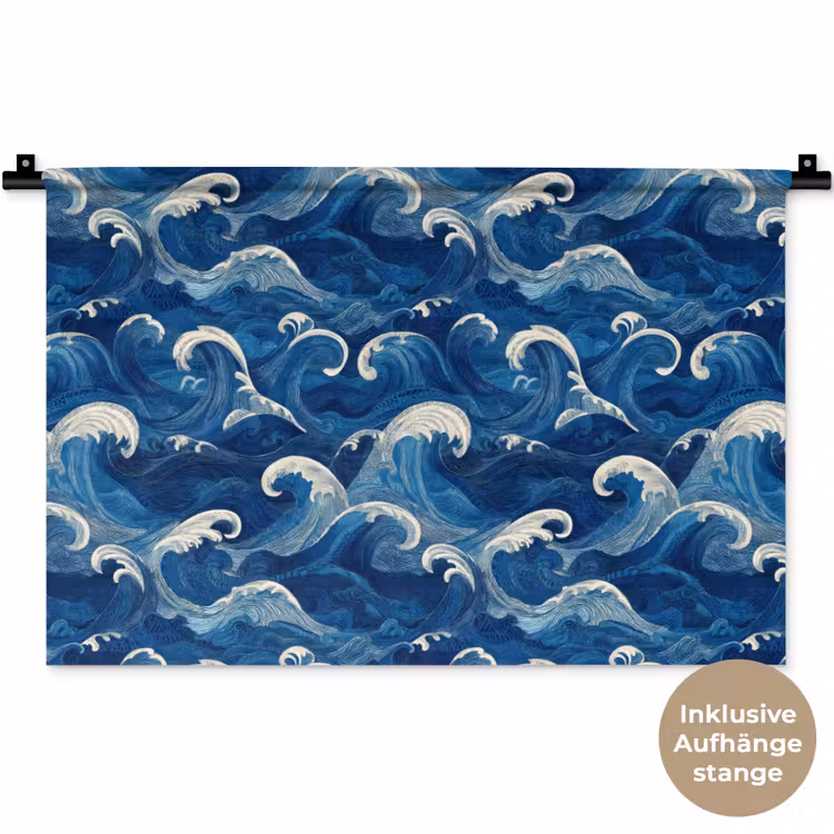 Japans - Oceaan - Golven - Blauw Wandkleed katoen klein 269 -t3d_DE