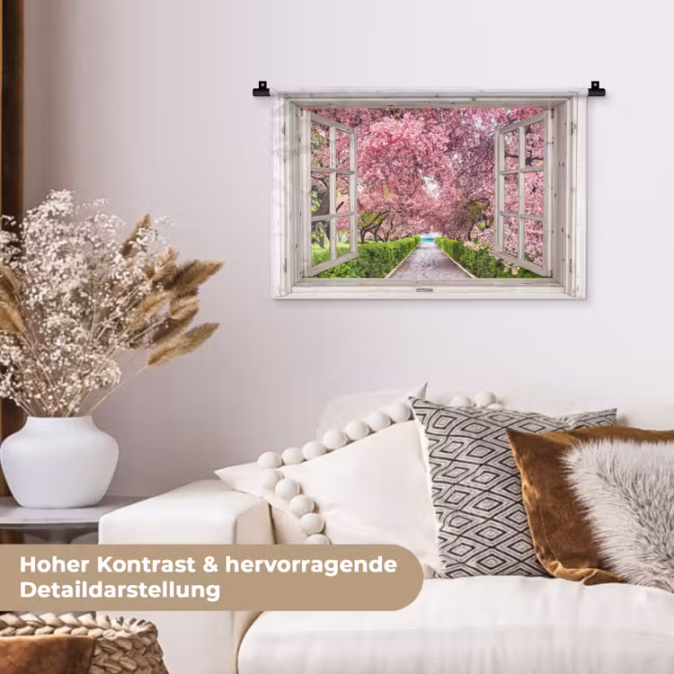 Japans - Sakura - Bloesem - Boom - Bloesem takken - Doorkijk Wandkleed katoen klein -tsfeer1_DE