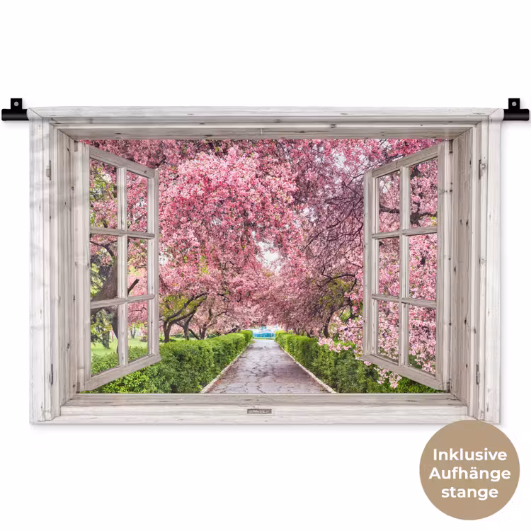 Japans - Sakura - Bloesem - Boom - Bloesem takken - Doorkijk Wandkleed katoen klein -t3d_DE