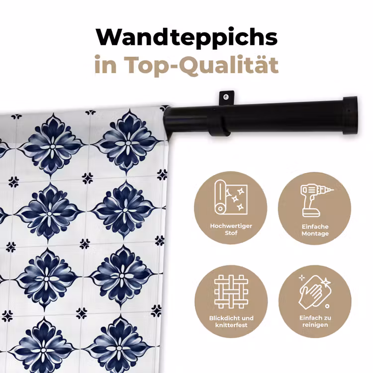 Tegelmotief - Blauw - Wit - Bloem Wandkleed katoen klein 269 -tsfeer2_DE