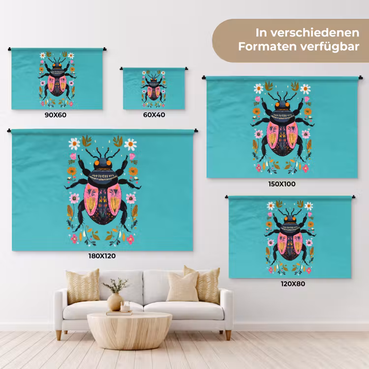 Kever - Bloemmotieven - Turquoise - Bladeren Wandkleed katoen klein -tsfeer8_DE