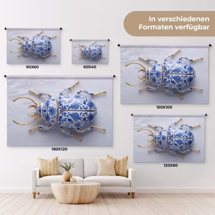 Kever - Delfts - Blauw - Goud Wandkleed katoen klein -tsfeer8_DE