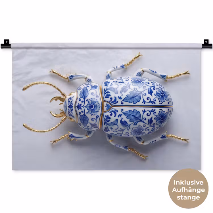 Kever - Delfts - Blauw - Goud Wandkleed katoen klein -t3d_DE