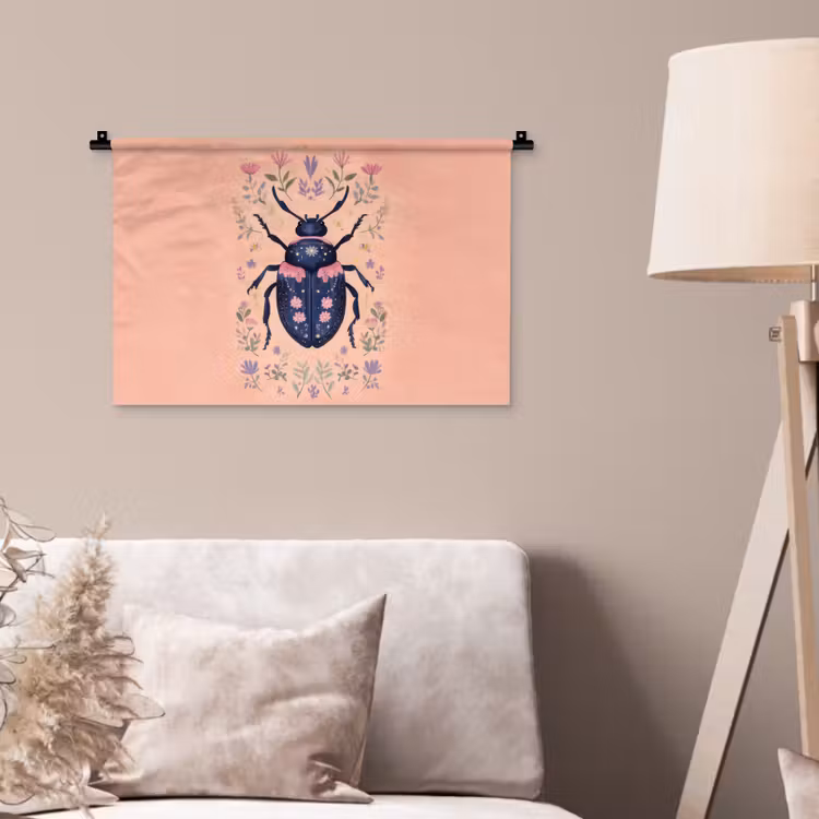 Kever - Donkerblauw - Bloemen - Sierlijk Wandkleed katoen klein -sfeer4