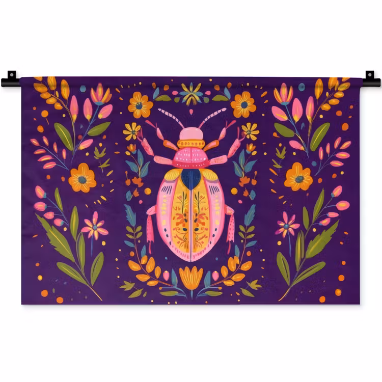 Kever - Felgekleurd - Bloemen - Bladeren Wandkleed katoen klein -zz3d