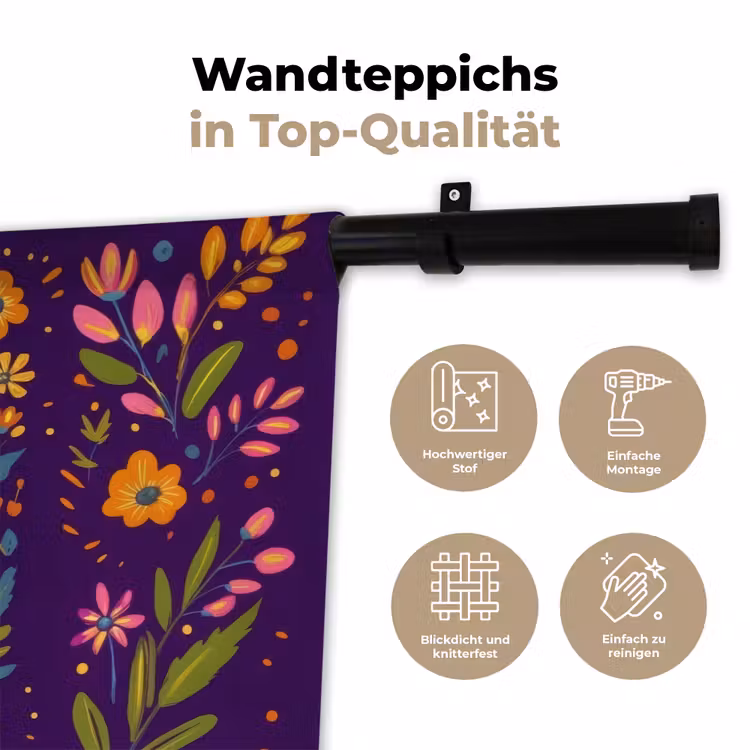 Kever - Felgekleurd - Bloemen - Bladeren Wandkleed katoen klein -tsfeer2_DE