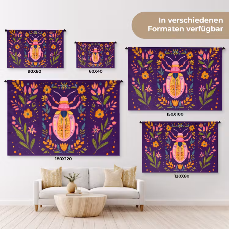 Kever - Felgekleurd - Bloemen - Bladeren Wandkleed katoen klein -tsfeer8_DE