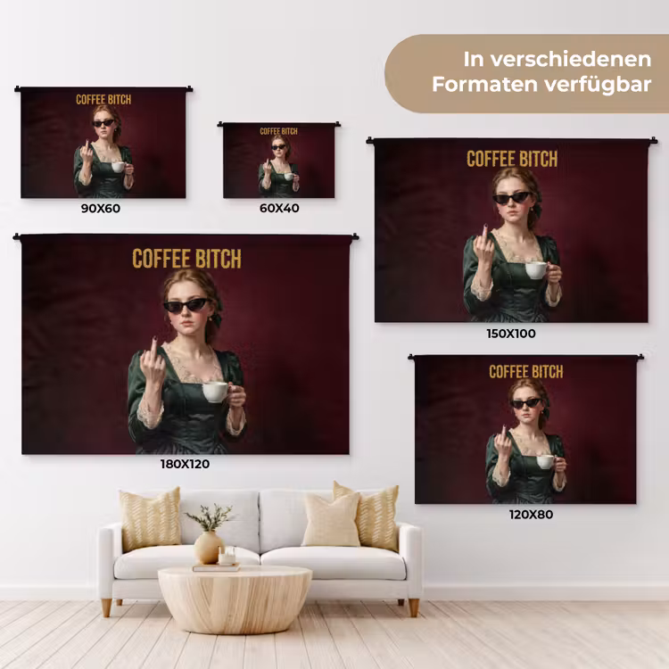 Koffie - Vrouw - Middelvinger Wandkleed katoen klein -tsfeer8_DE