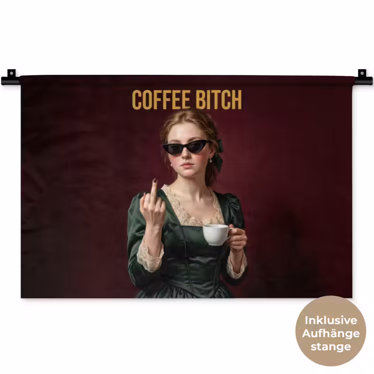 Koffie - Vrouw - Middelvinger Wandkleed katoen klein -t3d_DE