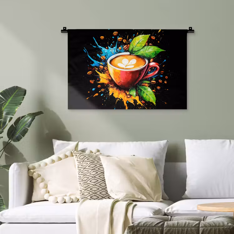 Koffie - Graffiti - Drinken - Abstract Wandkleed katoen klein -sfeer7
