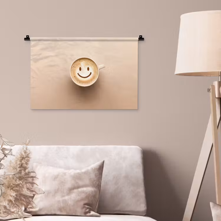Koffie - Melkschuim - Lach - Beige Wandkleed katoen klein -sfeer4
