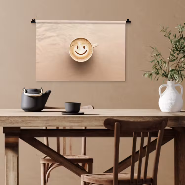 Koffie - Melkschuim - Lach - Beige Wandkleed katoen klein -sfeer6