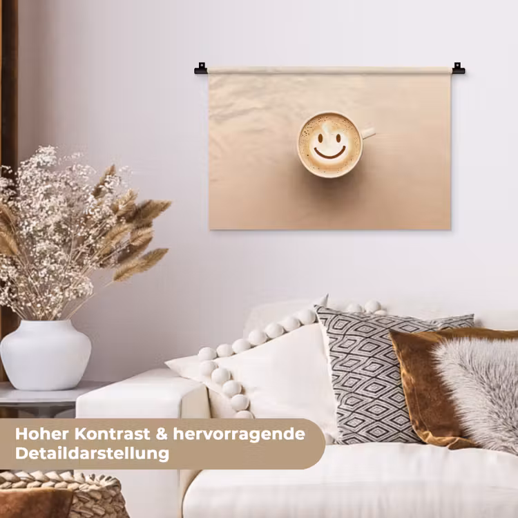 Koffie - Melkschuim - Lach - Beige Wandkleed katoen klein -tsfeer1_DE