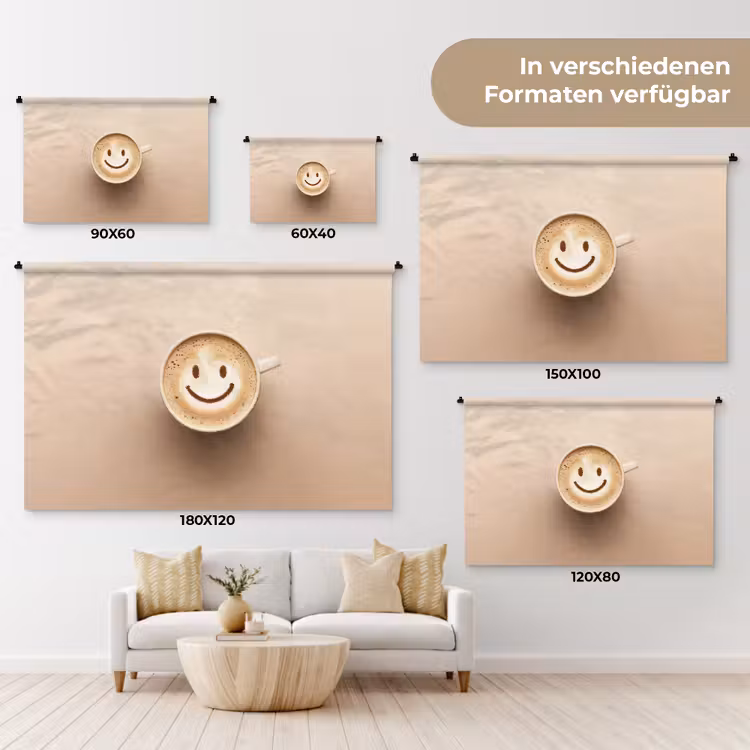 Koffie - Melkschuim - Lach - Beige Wandkleed katoen klein -tsfeer8_DE