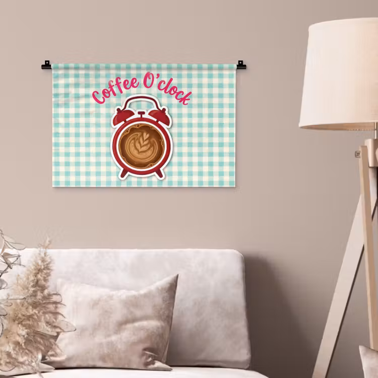 Koffie - Klok - Groen Wandkleed katoen klein -sfeer4