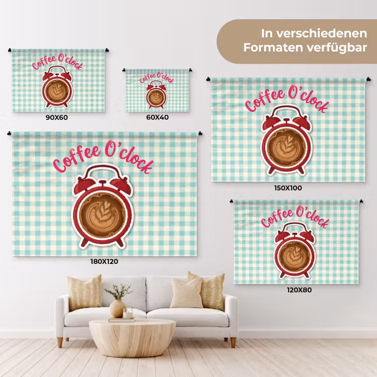 Koffie - Klok - Groen Wandkleed katoen klein -tsfeer8_DE