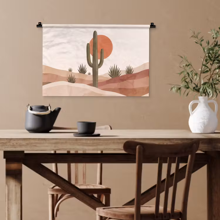 Cactus - Duinen - Modern - Landschap - Groen Wandkleed katoen klein -sfeer6