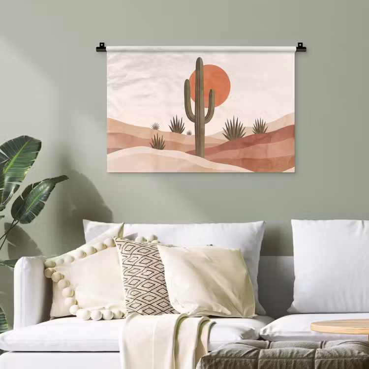 Cactus - Duinen - Modern - Landschap - Groen Wandkleed katoen klein -sfeer7