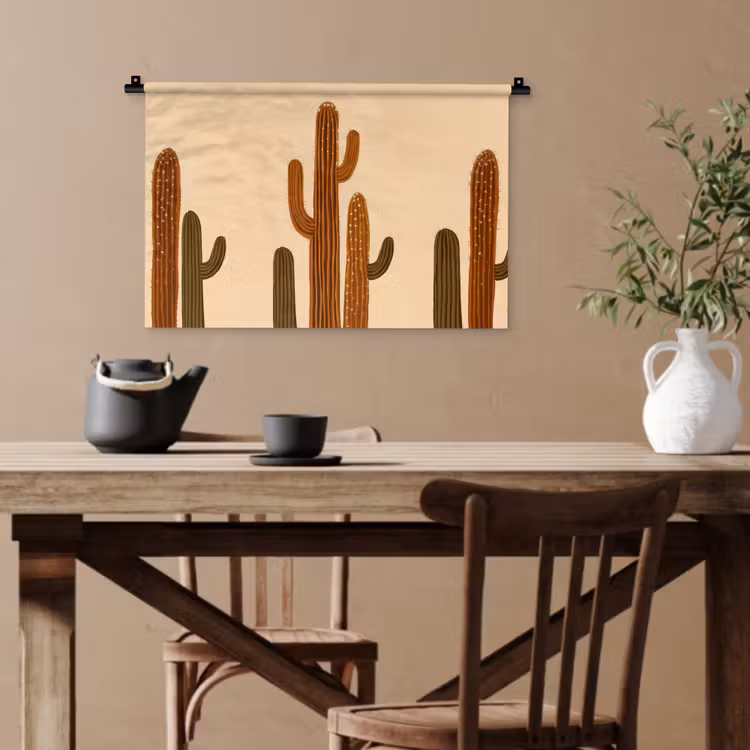 Cactus - Woestijn - Zand - Bruin Wandkleed katoen klein -sfeer6
