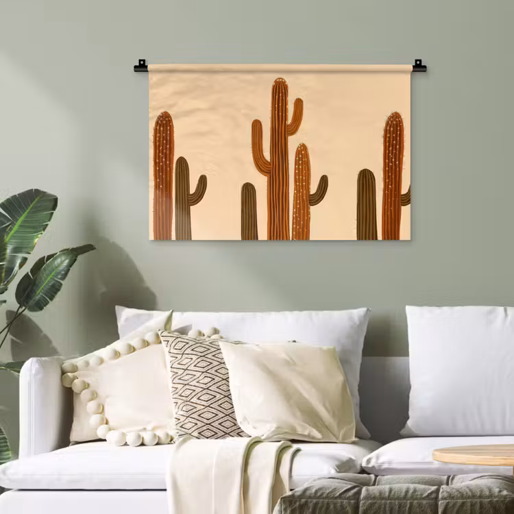 Cactus - Woestijn - Zand - Bruin Wandkleed katoen klein -sfeer7
