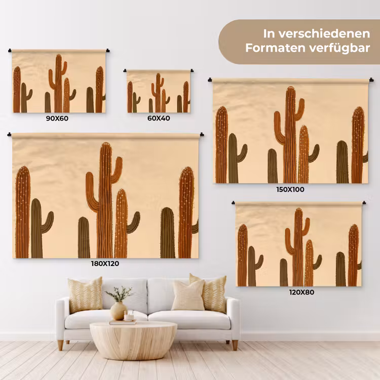 Cactus - Woestijn - Zand - Bruin Wandkleed katoen klein -tsfeer8_DE
