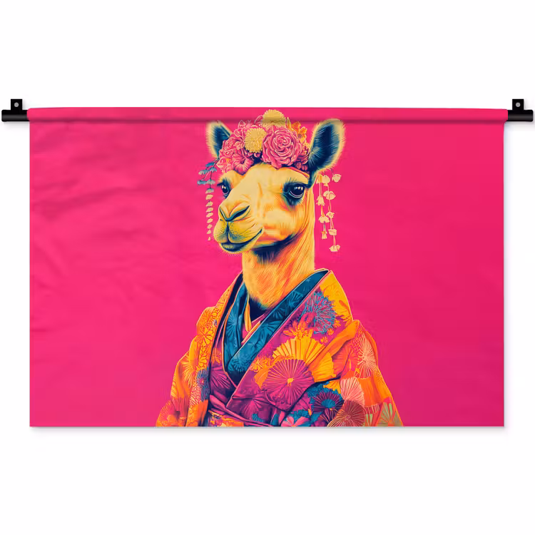 Kameel - Bloemen - Kimono - Waaiers Wandkleed katoen klein -zz3d