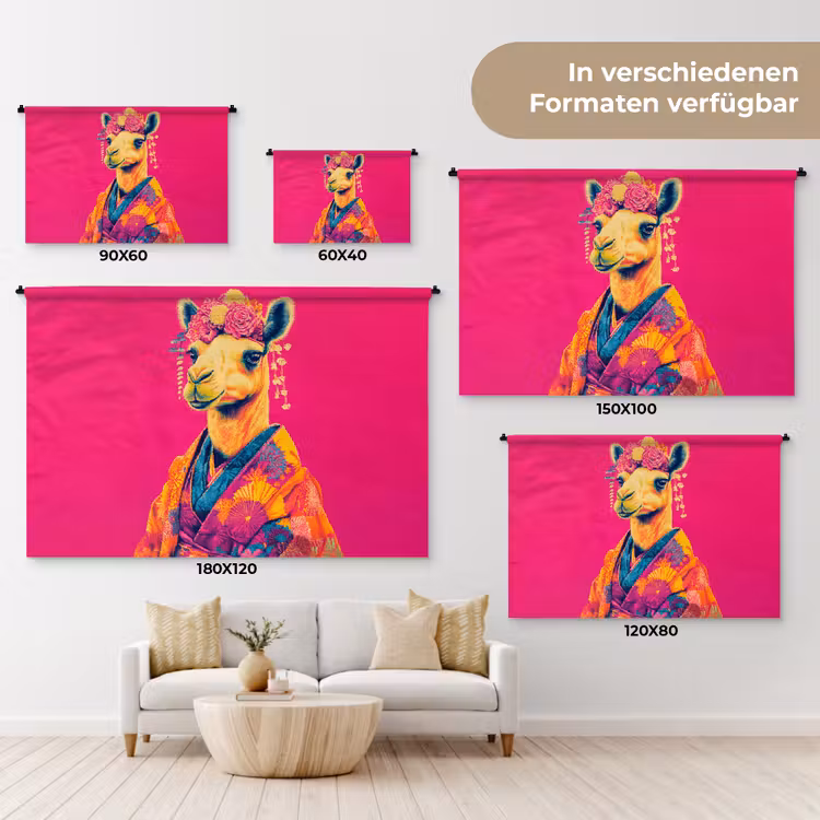 Kameel - Bloemen - Kimono - Waaiers Wandkleed katoen klein -tsfeer8_DE