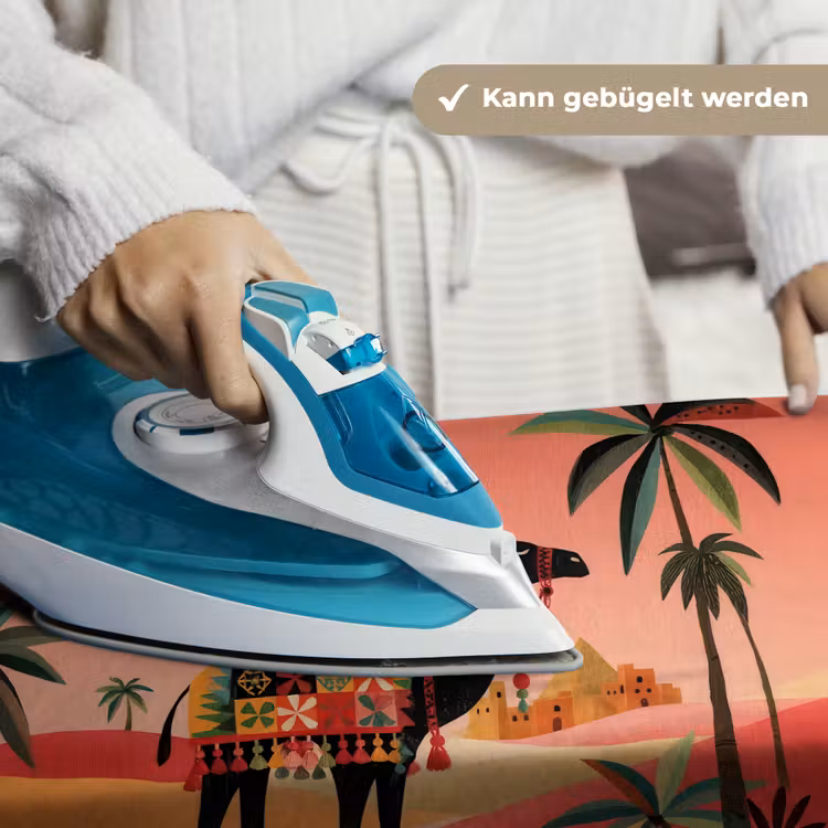Kameel - Gekleurd tapijt - Duinen - Rode zon Wandkleed katoen klein -tsfeer9_DE