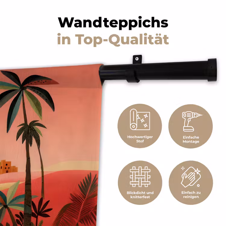 Kameel - Gekleurd tapijt - Duinen - Rode zon Wandkleed katoen klein -tsfeer2_DE
