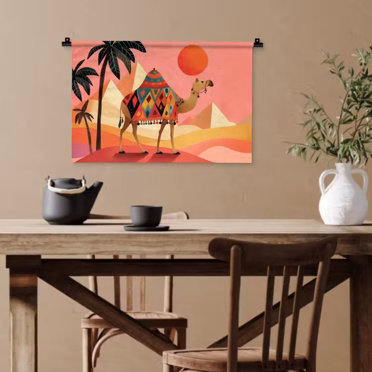 Kameel - Pyramides - Rode zon Wandkleed katoen klein -sfeer6