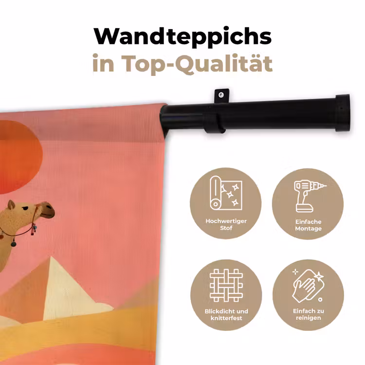 Kameel - Pyramides - Rode zon Wandkleed katoen klein -tsfeer2_DE