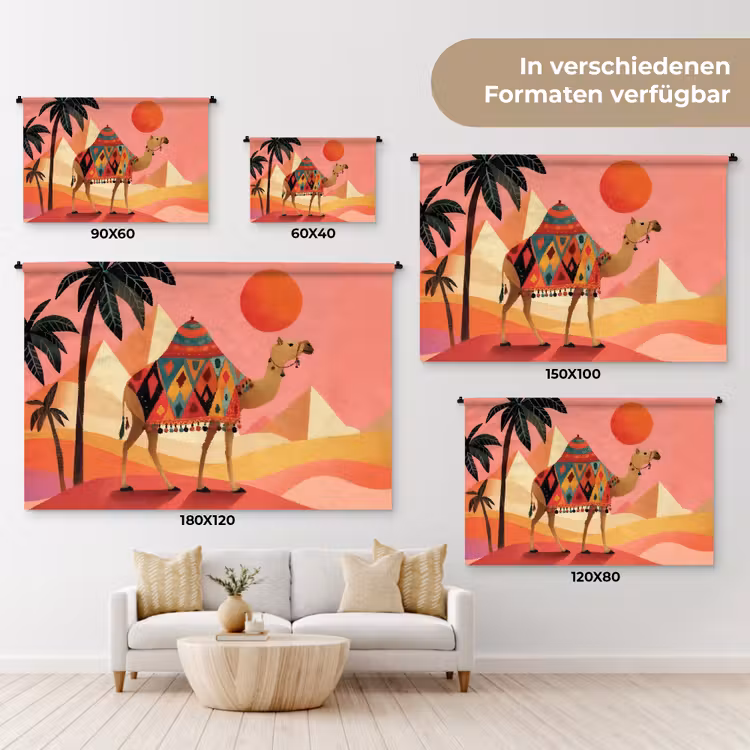 Kameel - Pyramides - Rode zon Wandkleed katoen klein -tsfeer8_DE