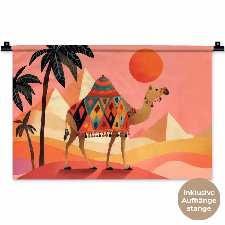 Kameel - Pyramides - Rode zon Wandkleed katoen klein -t3d_DE