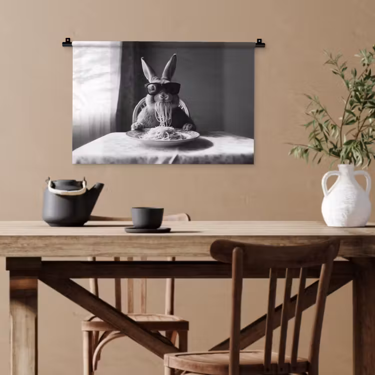 Konijn - Bunny - Zonnebril - Tafelkleed - Pasta - Schattig Wandkleed katoen klein -sfeer6