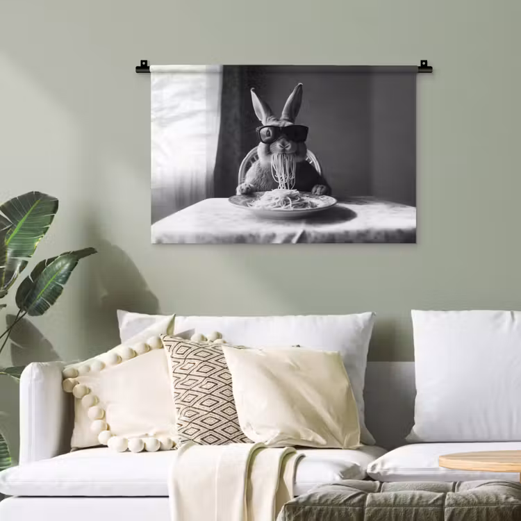 Konijn - Bunny - Zonnebril - Tafelkleed - Pasta - Schattig Wandkleed katoen klein -sfeer7