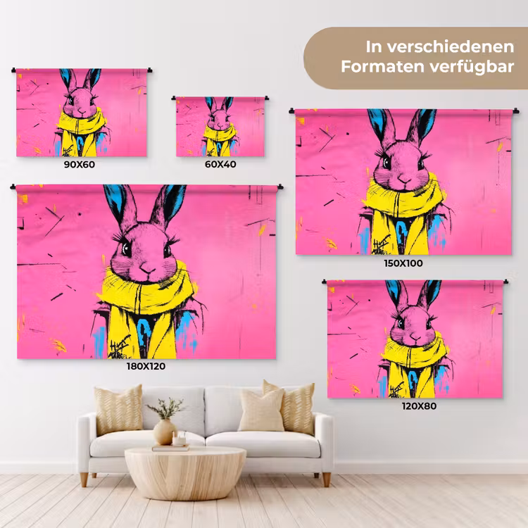 Konijn - Felroze - Sjaal - Abstract Wandkleed katoen klein -tsfeer8_DE
