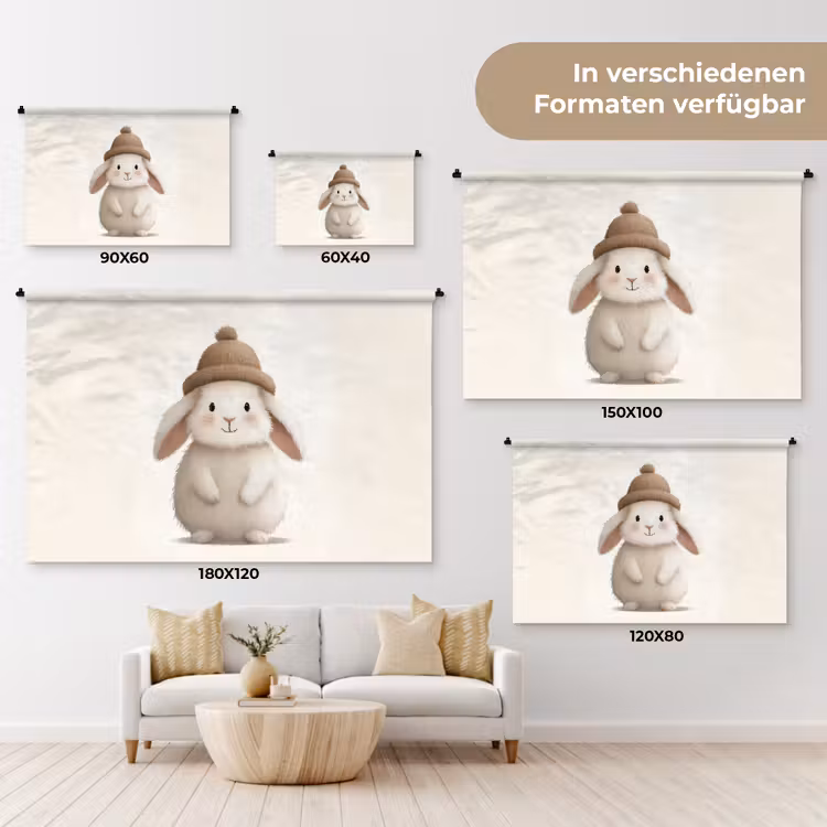 Konijn - Muts - Oren - Beige Wandkleed katoen klein -tsfeer8_DE