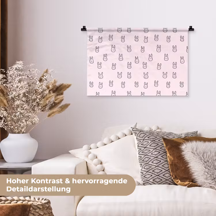 Konijnen - Minimalistisch - Roze Wandkleed katoen klein 269 -tsfeer1_DE