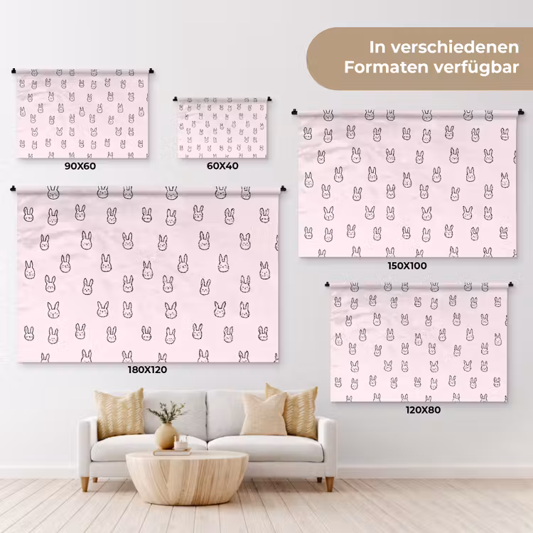 Konijnen - Minimalistisch - Roze Wandkleed katoen klein 269 -tsfeer8_DE