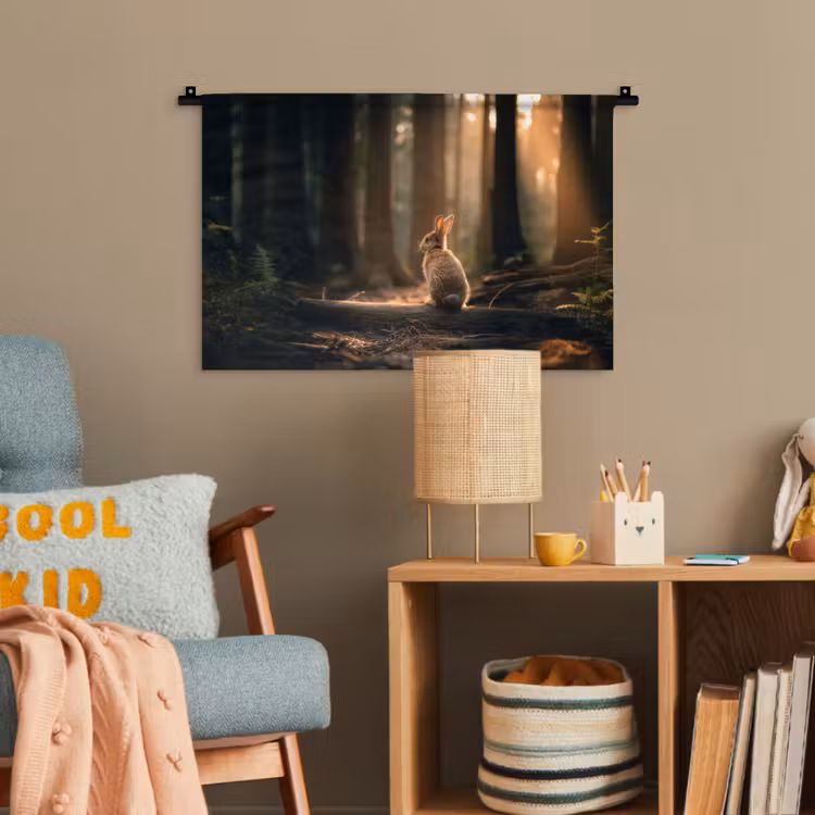 Konijn - Bos - Zonnestralen Wandkleed katoen klein -wsfeer4_kind