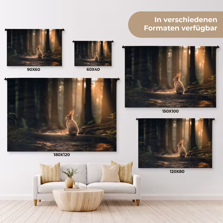 Konijn - Bos - Zonnestralen Wandkleed katoen klein -tsfeer8_DE