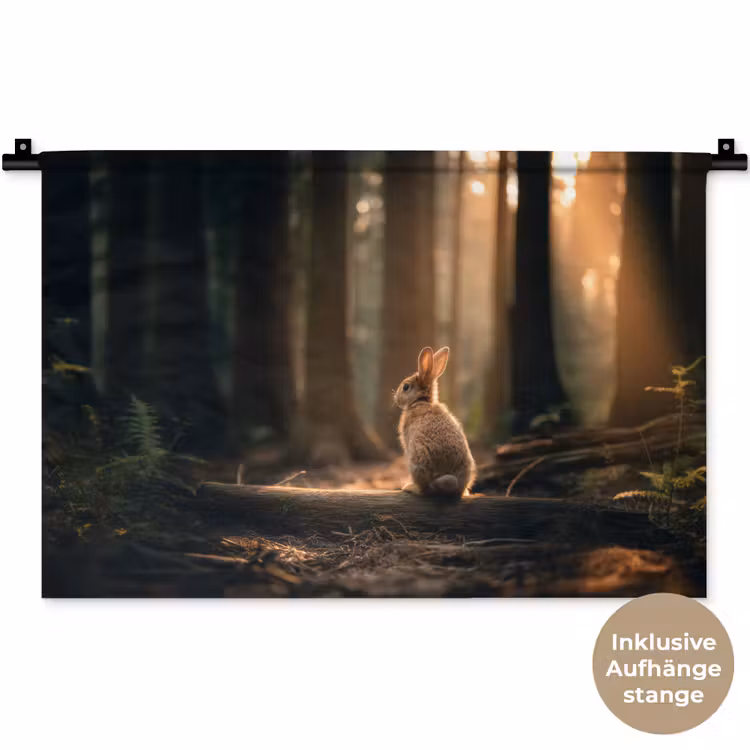Konijn - Bos - Zonnestralen Wandkleed katoen klein -t3d_DE