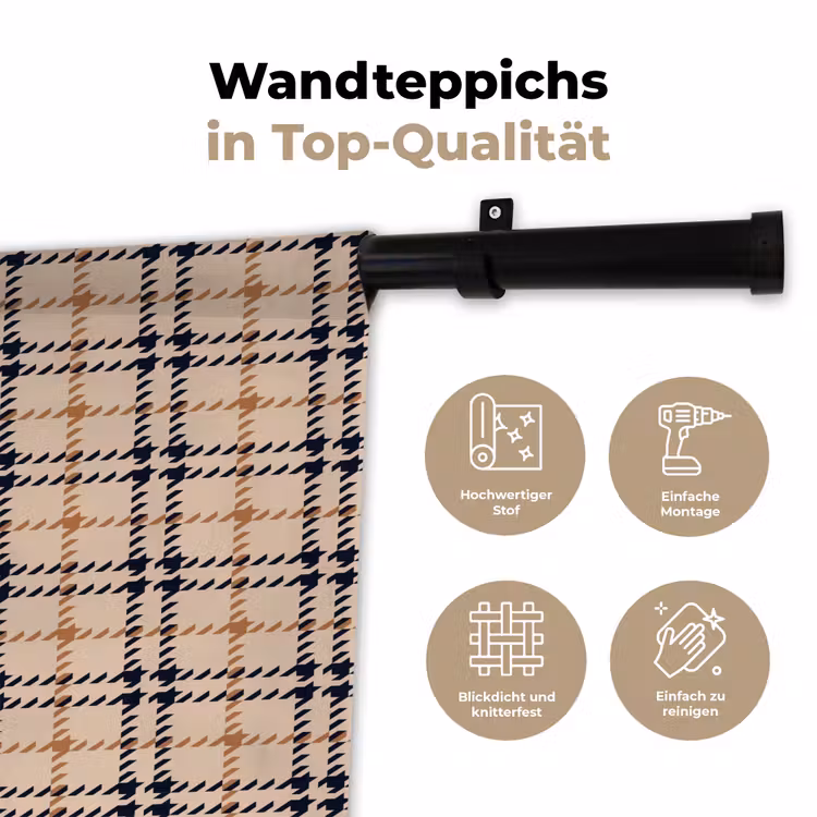 Plaid - Patroon - Beige - Zwart Wandkleed katoen klein 269 -tsfeer2_DE