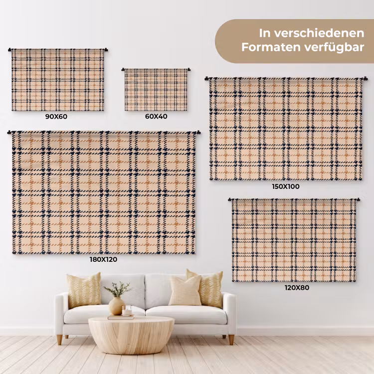 Plaid - Patroon - Beige - Zwart Wandkleed katoen klein 269 -tsfeer8_DE