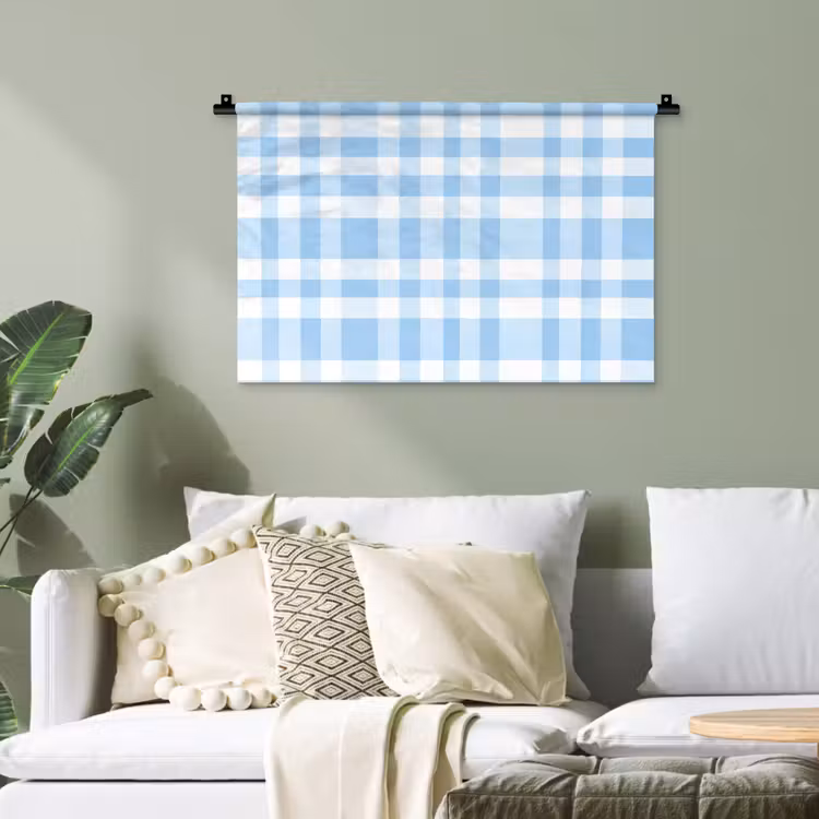 Ruit - Patroon - Blauw Wandkleed katoen klein 269 -sfeer7